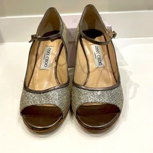 Jimmy Choo Champagne Glitter Fabric heel size 40 (9.5)